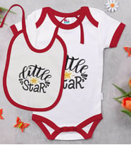 BK Kids Little Star Tasarımlı Kırmızı Bebek Body Zıbın ve Mama Önlüğü Hediye Seti-1