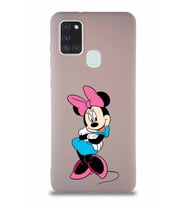 Samsung Galaxy A21S Soft Premier Kapak Minnie Mouse-D Tasarımlı Silikon Kılıf - Pudra (Şeffaf)