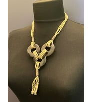 BONCUK İŞLEME HALKA TAŞLI KADIN TASARIM KOLYE BOY 21 CM