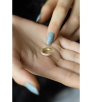 Üç Sıra Beyaz Taşlı 925 Ayar Gümüş Halka Kıkırdak Küpe Earcuff-Sarı