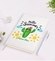 BK Gift Kişiye Özel İsimli Kaktüs Tasarımlı Beyaz Defter ve Kalem Seti-8