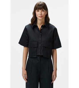 Lacoste Womens Regular Fit Black Shirt Standart Kesim Yarım Kollu Çıtçıt Düğmeli Kadın Gömlek Siyah