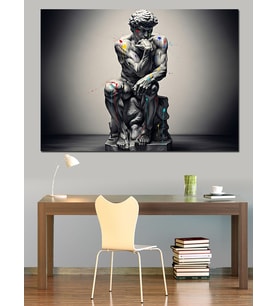 Düşünen Adam Heykeli Modern Sanat Dekoratif Kanvas - Mdf Ahşap Tablo