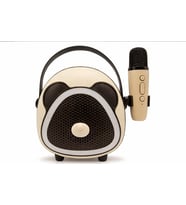 Çocuklara Özel Retro Tasarımlı Bluetooth Karaoke Mikrofon ve Ahşap Tripodlu –Koyu Kahverengi