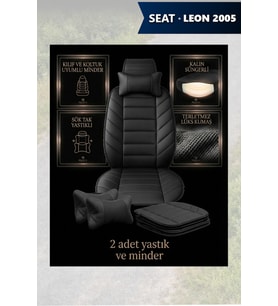 leon 2005 Koltuk ve Kılıf uyumlu Yastık Minder Siyah Lüks 2 Minder 2 Yastık