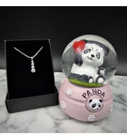Sevimli Işıklı Panda Kar Küresi& Gümüş Zirkon Taşlı Kolye Hediye Seti