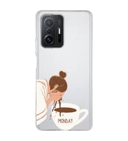Xiaomi Mi 11T - 11T Pro Uyumlu Kahve Tasarımlı Şeffaf Telefon Kılıfı