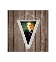 Başkumandan Gazi Mustafa Kemal Atatürk Beyaz Saçaklı Üçgen Flama Bayrak Hatıra Flama ATA7