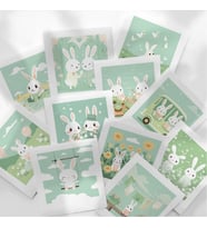 Sevimli Tavşan ve Doğa Temalı 25'li Pul Sticker Seti  Polaroid, Scrapbook & Journal Çıkartmalar (Çok Renkli)