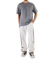 Denim Beyaz - Gri Şeritli Paça Cep Detaylı Wide Leg Pantolon