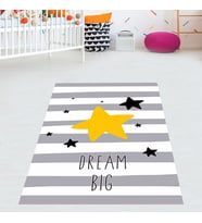 Dream Big Yıldız Desenli Halı Dijital Baskı Yıkanabilir Kaymaz Taban Çocuk Odası Halısı (Çok Renkli)