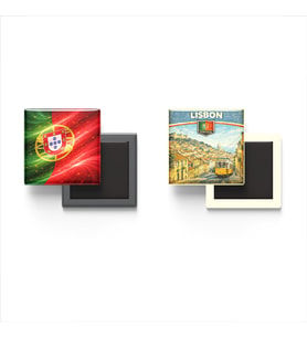 Buzdolap Magnetleri - Portekiz Bayrağı ve Lizbon Retro Tema - 2'li Set Magneti
