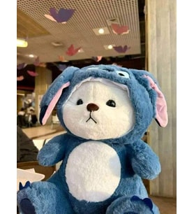 Stitch kostümlü şapkalı sevimli peluş ayıcık 30 cm (Mavi)