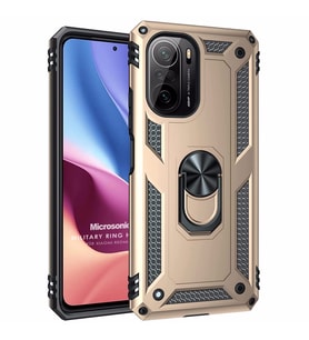 Microsonic Xiaomi Redmi K40 Pro Kılıf Military Ring Holder Gold