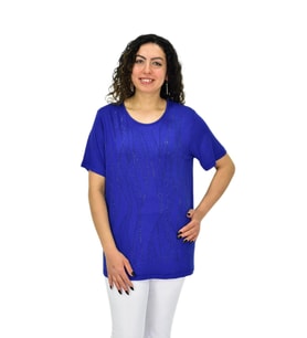 Kadın Viskon Taşlı Kısa Kol Bluz BGL-ST04679 (Saks)