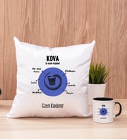 Kişiye Özel Kova Burcuna Hediye Kare Yastık ve Siyah Kupa