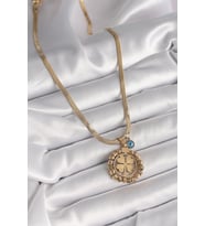 316L Çelik Gold Renk İtalyan Zincir Dorika Yonca Model Nazar Boncuk Detay Kadın K - HPSBYI3679-5