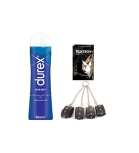 Durex Hisset Pürüzsüz Hazlar 50 ml Jel + Siyah Deri El ve Ayak Kelepçesi + Hediye