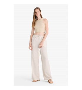 Defacto Wide Leg Cepli Yüksek Bel Bej Kadın Pantolon F5024AX/BG155