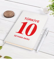 BK Gift Kişiye Özel İsimli Forma Numaralı Beyaz Defter Kalem Seti-1