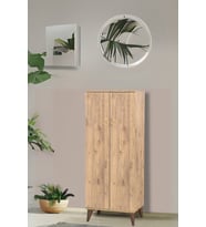 Oya Atlantik Çam Ayakkabılık 2 Kapaklı Raflı Altın Kulplu 60x32x150 Cm