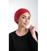 Kırmızı Pratik Hazır Geçmeli Tesettür Bone Fukuro Simli Büzgülü 2116_31