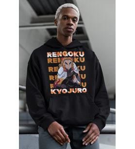 Rengoku Kyojuro Baskılı Unisex Oversize Kimetsu No Yaiba Anime Hoodie