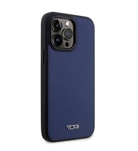 TUMI iPhone 14 Pro Max Kılıf TUMI M-safe Şarj Özellikli Deri Noktalı Dizayn Kapak (Mavi)