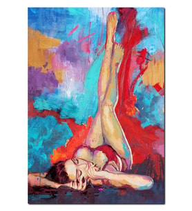 Ahşap Tablo Erotik Yağlı Boya Resmi Kırmızı Mavi Renk Görseli 50x70 cm Boyut