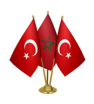 Masa Üstü Fas Bayrağı Türk Bayrağı Üçlü Pirinç Direk Masa Bayrak Seti