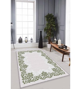 Yeşil Çerçeveli Kaymaz Taban Makinede Yıkanabilir Halı MK64 - 100 x 160 cm