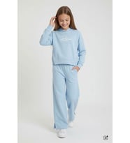 Bordo Kız Çocuk Çıtçıt Detaylı Kabartmalı Sweatshirt Geniş Paça 2li Eşofman Takımı 24765