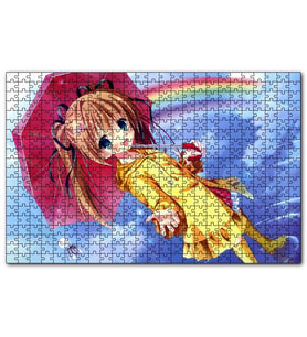 Cakapuzzle Anime Şemsiyeli Küçük Kız ve Gökkuşağı  Puzzle Yapboz MDF (Ahşap) (120 Parça)