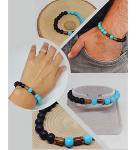 Turkuaz & Oniks Taşı 8mm Unisex Tasarım Bileklik Hawaii Model (4674)
