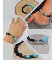 Turkuaz & Oniks Taşı 8mm Unisex Tasarım Bileklik Hawaii Model (4674)