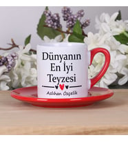 Teyzeye Hediye Dünyanın En İyi Teyzesi Tasarımlı İsimli Türk Kahvesi Fincan Takımı