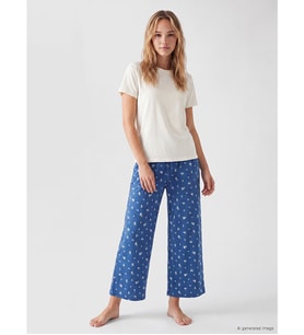 LCW DREAM Lacivert Beli Lastikli Desenli Kadın Kaprili Pijama Altı
