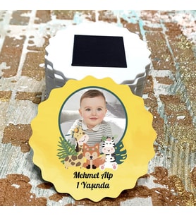 Magnet Hediyelik - Bebek / Çocuk Safari Tasarım Doğum Günü Resimli Magnet