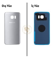 Samsung Galaxy S7 Edge Gümüş Renk Arka Kapak Arka Cam Batarya Kapağı Pil Kapağı Lazer Kesim Back Cover Galaxy S7 Edge Uyumlu