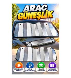 Katlanabilir Alüminyum Reflektörlü Araç Ön Cam Güneşliği Süngerli İzolasyonlu