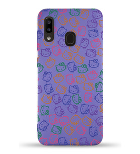 Samsung Galaxy A20e Uyumlu Lansman Kılıf Hello Kitty Tasarımlı İçi Kadife Kapak-Mor (Şeffaf)