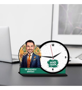 Erkek Dövizciye Hediye Karikatürlü MDF Masa Saati