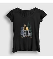 Presmono Kadın Siyah Caravan Camper Kamp T-Shirt 370589tt