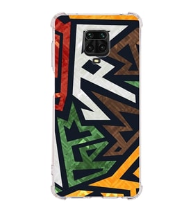 Xiaomi Redmi Note 9 Pro Köşe Korumalı Antişok Kapak Soyut Grafiti Tasarımlı Şeffaf Silikon Kılıf