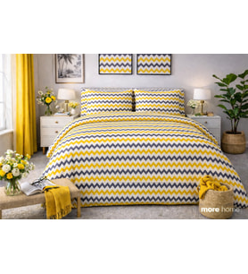 More Home  Çift Kişilik Yorgan Kılıfı + Yastık Kılıfı  Çarşafsız Zikzaklı sarı beyaz Gri