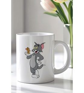 Tom and Jerry Tasarımlı 330ml Baskılı Beyaz Seramik Kupa Bardak