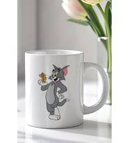 Tom and Jerry Tasarımlı 330ml Baskılı Beyaz Seramik Kupa Bardak