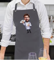 BK Gift Kişiye Özel Pizza Chef Karikatürlü Profesyonel Antrasit Mutfak Önlüğü, Aşçı Önlüğü, Şef Önlüğü, Arkadaşa Hediye-1