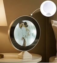 BK Gift Kişiye Özel Fotoğraflı LED'li Yuvarlak Sihirli Ayna, Ev Hediyesi, Arkadaşa Hediye, Sevgiliye Hediye