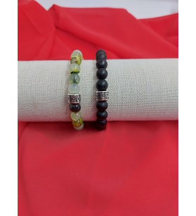 Çok Renkli Akik + Siyah Oniks Doğaltaş Bileklik (2'li Takım 8 MM)